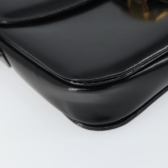 CELINE Horse Carriage Shoulder Bag Leather Black Gold Auth kk609