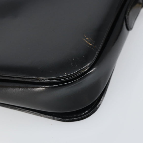 CELINE Horse Carriage Shoulder Bag Leather Black Gold Auth kk609