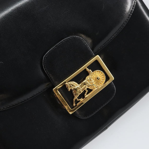CELINE Horse Carriage Shoulder Bag Leather Black Gold Auth kk609