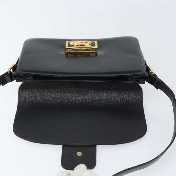CELINE Horse Carriage Shoulder Bag Leather Black Gold Auth kk609
