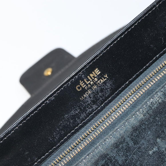 CELINE Horse Carriage Shoulder Bag Leather Black Gold Auth kk609