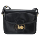 CELINE Horse Carriage Shoulder Bag Leather Black Gold Auth kk609-13