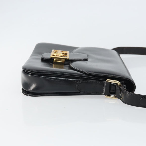 CELINE Horse Carriage Shoulder Bag Leather Black Gold Auth kk609