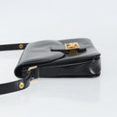 CELINE Horse Carriage Shoulder Bag Leather Black Gold Auth kk609-4