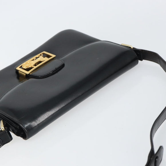 CELINE Horse Carriage Shoulder Bag Leather Black Gold Auth kk609