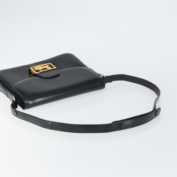 CELINE Horse Carriage Shoulder Bag Leather Black Gold Auth kk609