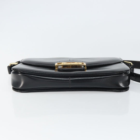 CELINE Horse Carriage Shoulder Bag Leather Black Gold Auth kk609
