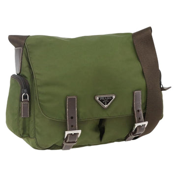 PRADA Shoulder Bag Nylon Silver Khaki Auth kk616