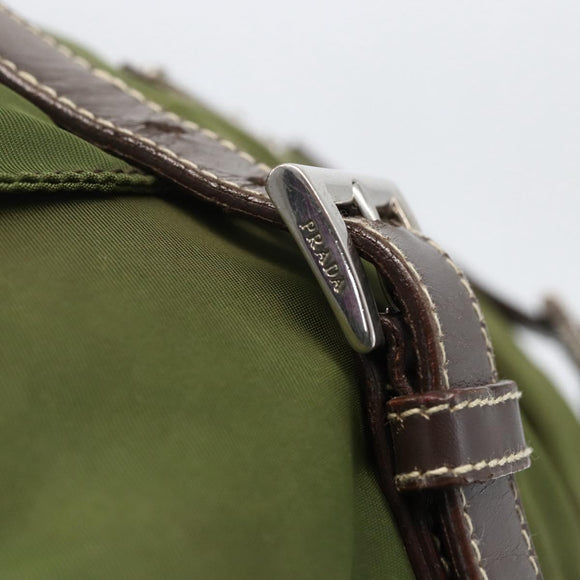 PRADA Shoulder Bag Nylon Silver Khaki Auth kk616