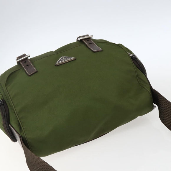 PRADA Shoulder Bag Nylon Silver Khaki Auth kk616