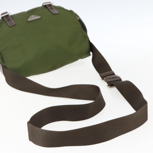 PRADA Shoulder Bag Nylon Silver Khaki Auth kk616