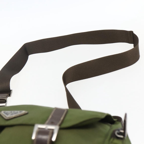 PRADA Shoulder Bag Nylon Silver Khaki Auth kk616