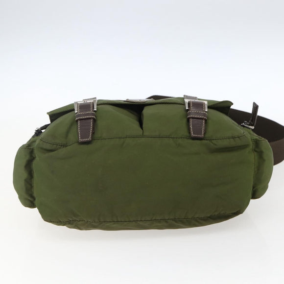 PRADA Shoulder Bag Nylon Silver Khaki Auth kk616