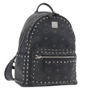 MCM Logogram Vicetos Studs Rugzak PVC Leer Zwart Auth kk619-1
