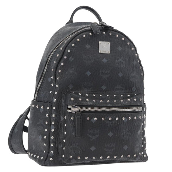 MCM Logogram Vicetos Studs Rugzak PVC Leer Zwart Auth kk619