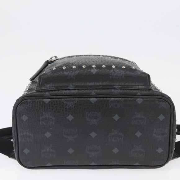 MCM Logogram Vicetos Studs Rugzak PVC Leer Zwart Auth kk619