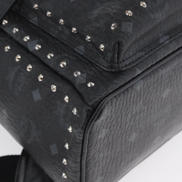 MCM Logogram Vicetos Studs Rugzak PVC Leer Zwart Auth kk619