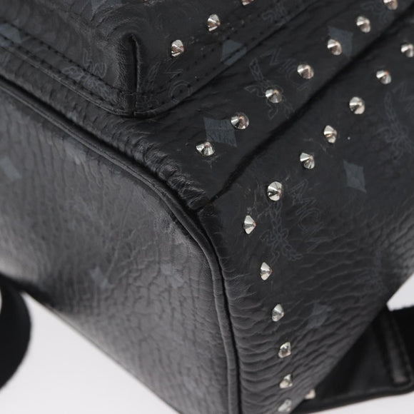 MCM Logogram Vicetos Studs Rugzak PVC Leer Zwart Auth kk619