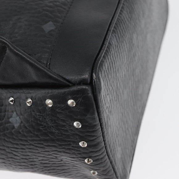 MCM Logogram Vicetos Studs Rugzak PVC Leer Zwart Auth kk619