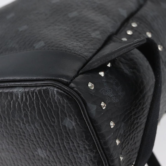 MCM Logogram Vicetos Studs Rugzak PVC Leer Zwart Auth kk619