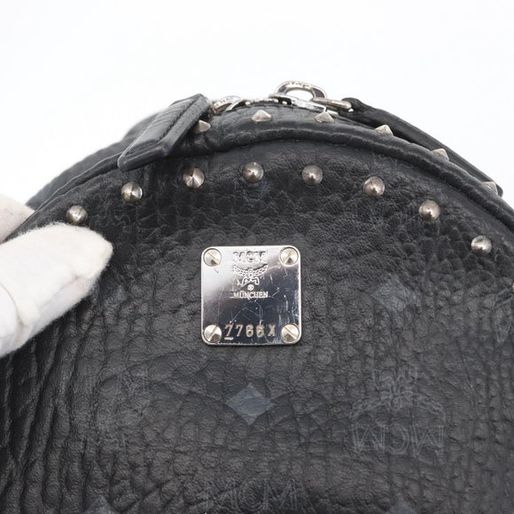 MCM Logogram Vicetos Studs Rugzak PVC Leer Zwart Auth kk619