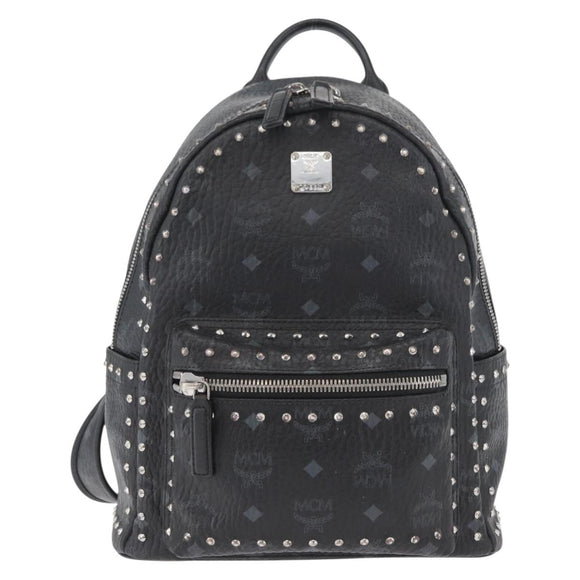 MCM Logogram Vicetos Studs Rugzak PVC Leer Zwart Auth kk619