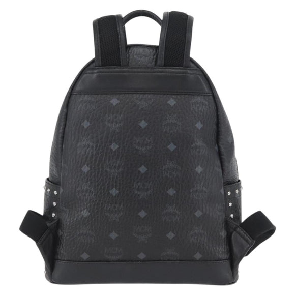 MCM Logogram Vicetos Studs Rugzak PVC Leer Zwart Auth kk619