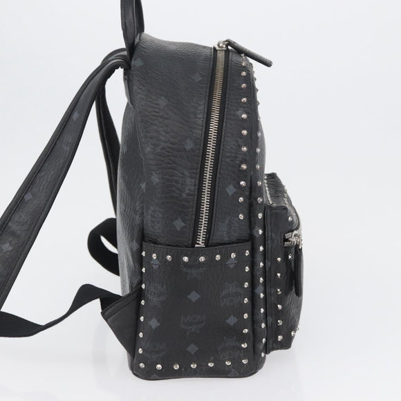 MCM Logogram Vicetos Studs Rugzak PVC Leer Zwart Auth kk619