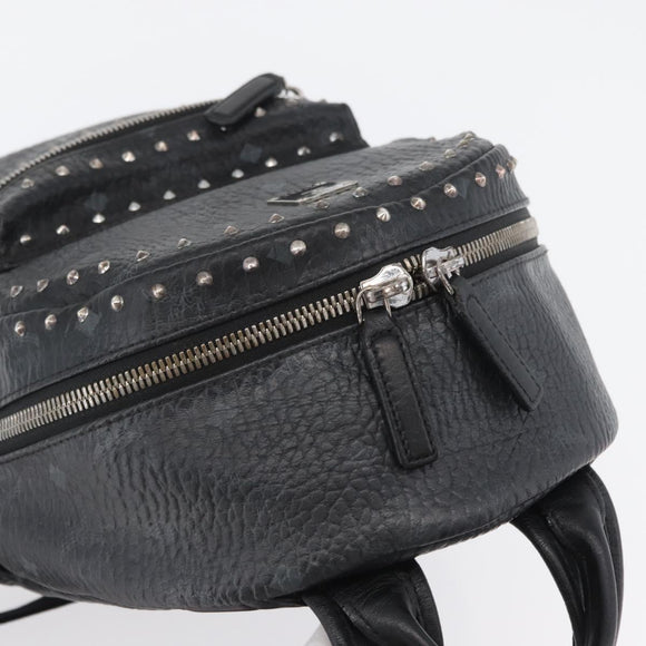 MCM Logogram Vicetos Studs Rugzak PVC Leer Zwart Auth kk619