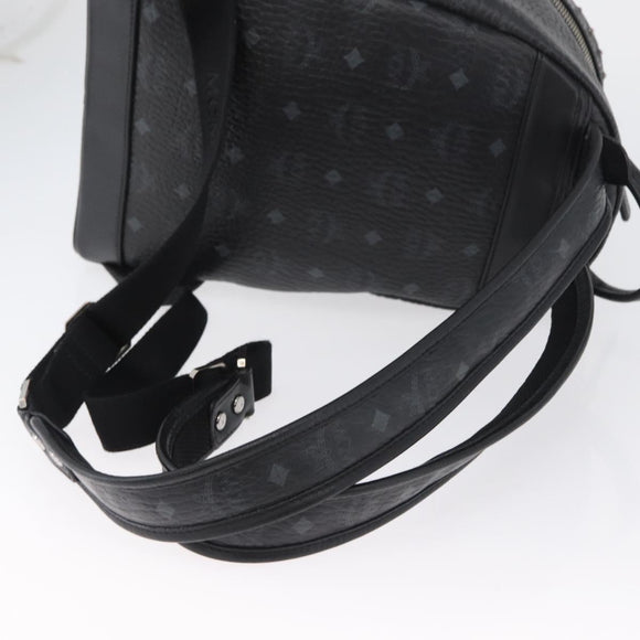 MCM Logogram Vicetos Studs Rugzak PVC Leer Zwart Auth kk619