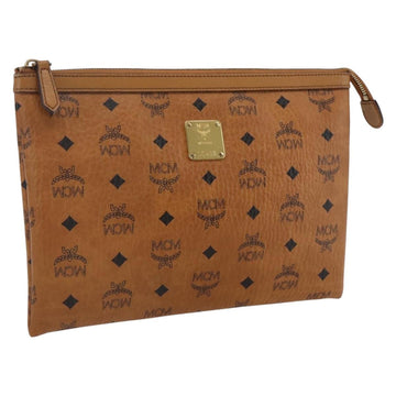 MCM Logogram Vicetos Clutch Bag PVC Leather Brown Gold Auth kk624