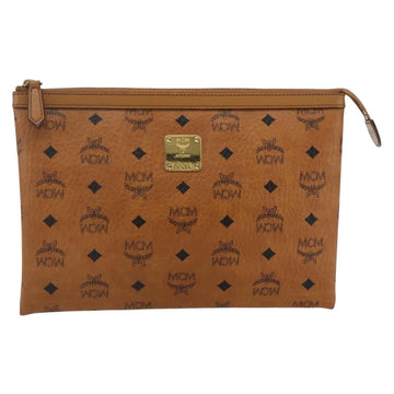 MCM Logogram Vicetos Clutch Bag PVC Leather Brown Gold Auth kk624 - 0