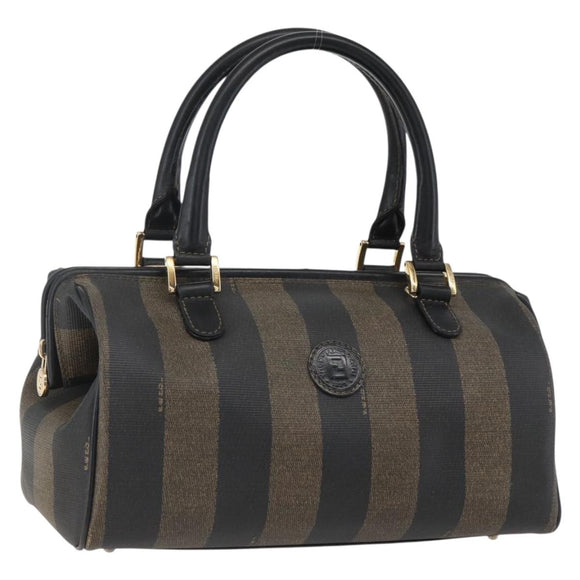 FENDI Pecan Canvas Hand Bag Black Brown Auth kk625