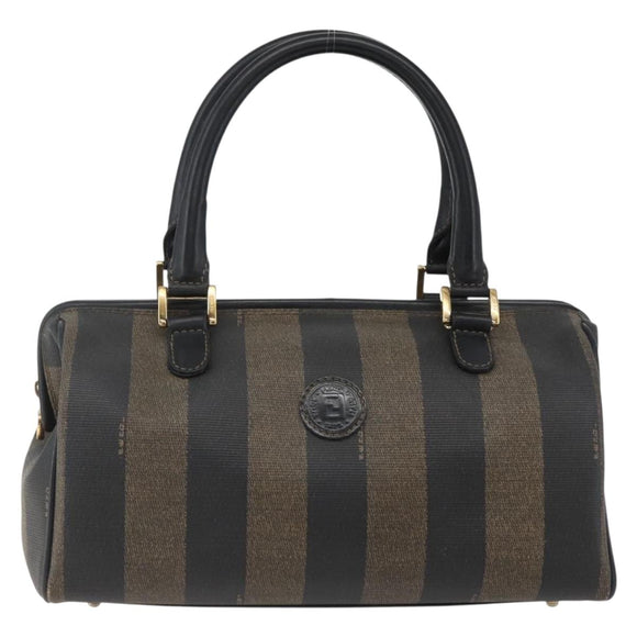 FENDI Pecan Canvas Hand Bag Black Brown Auth kk625