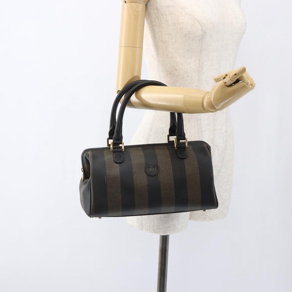 FENDI Pecan Canvas Hand Bag Black Brown Auth kk625