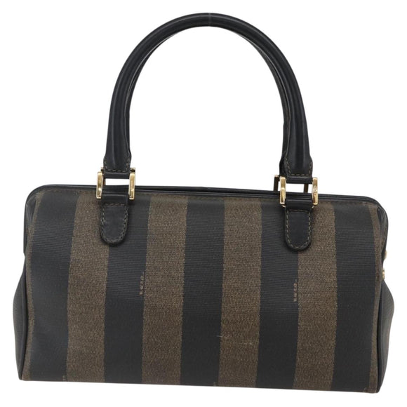 FENDI Pecan Canvas Hand Bag Black Brown Auth kk625
