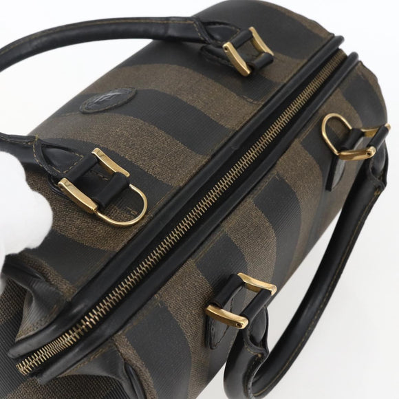 FENDI Pecan Canvas Hand Bag Black Brown Auth kk625