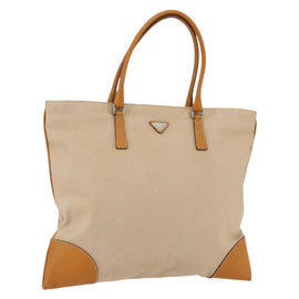 PRADA Hand Bag Canvas Beige Silver Auth kk627