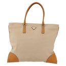 PRADA Hand Bag Canvas Beige Silver Auth kk627-13