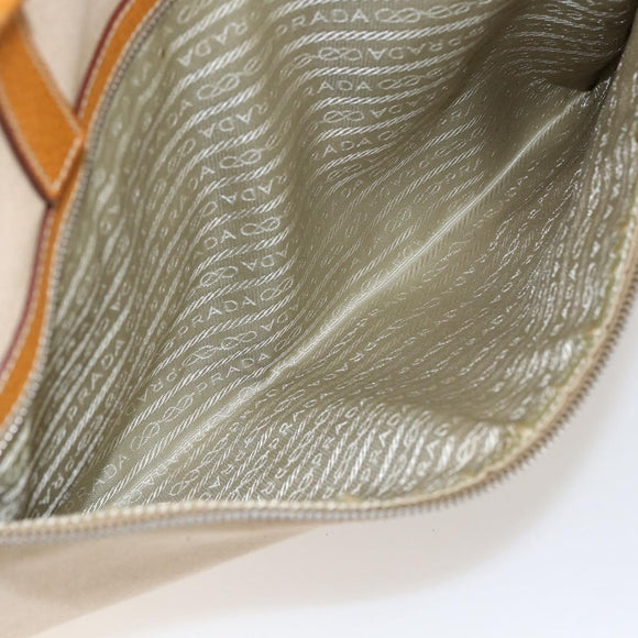 PRADA Hand Bag Canvas Beige Silver Auth kk627
