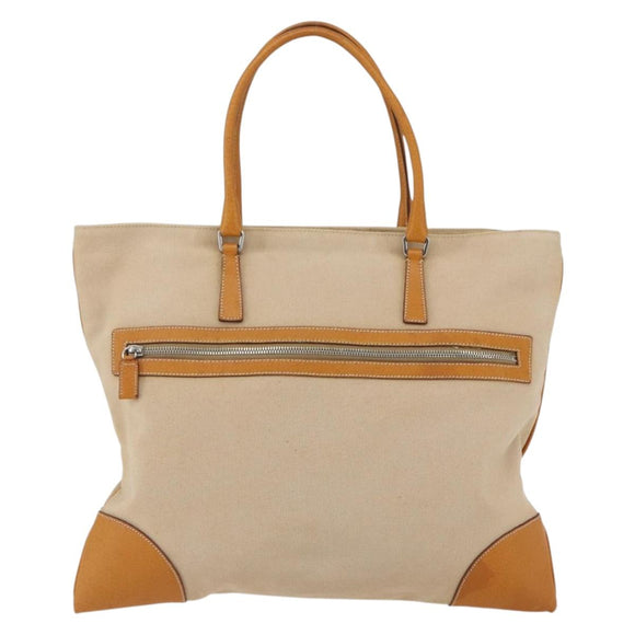 PRADA Hand Bag Canvas Beige Silver Auth kk627