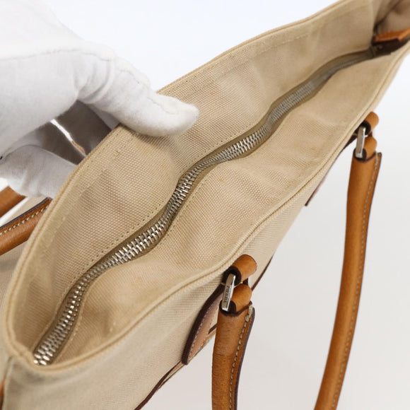 PRADA Hand Bag Canvas Beige Silver Auth kk627