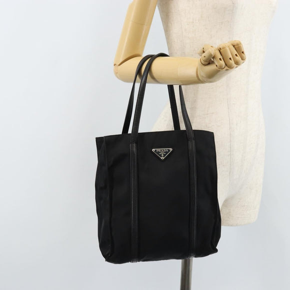 PRADA Hand Bag Nylon Black Silver Auth kk630