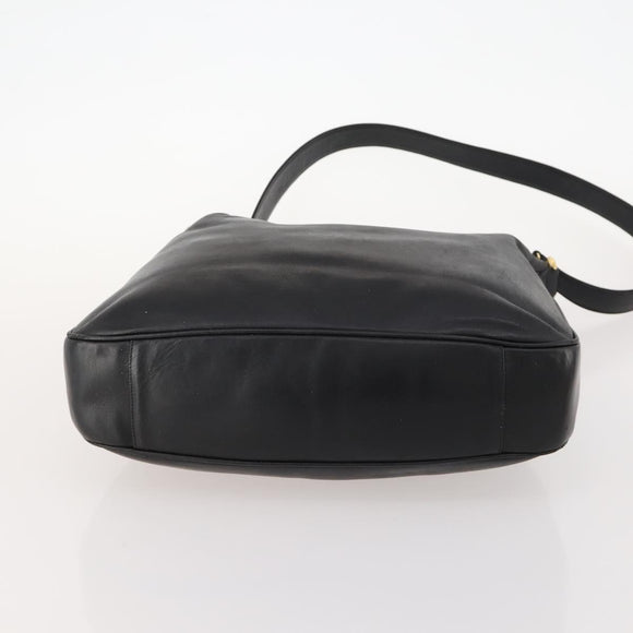 GUCCI Bamboo Shoulder Bag Leather 2way Black Gold Auth kk638