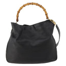 GUCCI Bamboo Shoulder Bag Leather 2way Black Gold Auth kk638-2