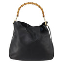 GUCCI Bamboo Shoulder Bag Leather 2way Black Gold Auth kk638-3