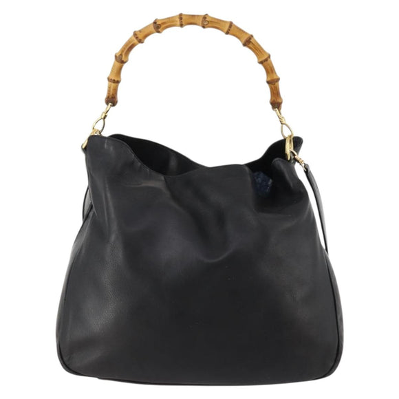GUCCI Bamboo Shoulder Bag Leather 2way Black Gold Auth kk638
