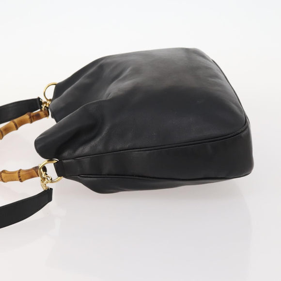 GUCCI Bamboo Shoulder Bag Leather 2way Black Gold Auth kk638