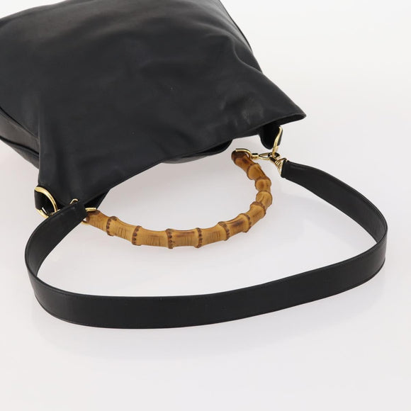 GUCCI Bamboo Shoulder Bag Leather 2way Black Gold Auth kk638