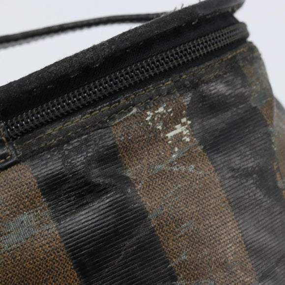 FENDI Pecan Canvas Vanity Pouch PVC Black Brown Auth kk639
